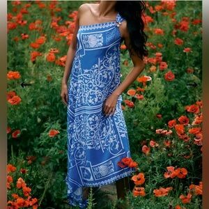 Limerick by Abirr n' Nanki Blue and White One-Shoulder Dress (Indian Designer)